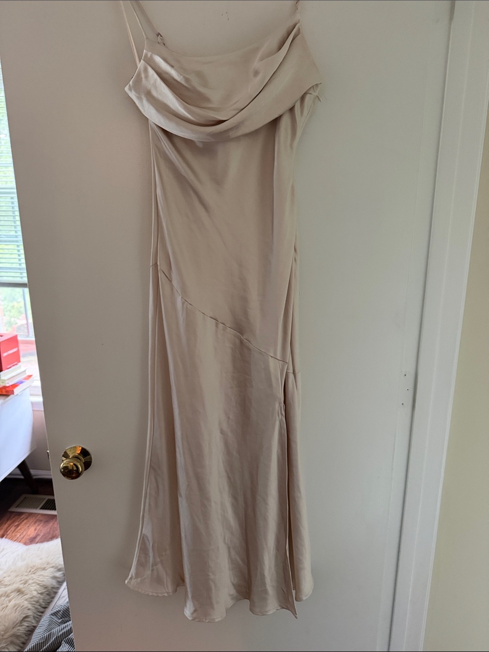 Selfie Leslie cream satin dress